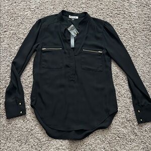 Chic Black Blouse with Gold Detail